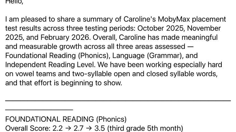 Caroline's progress report